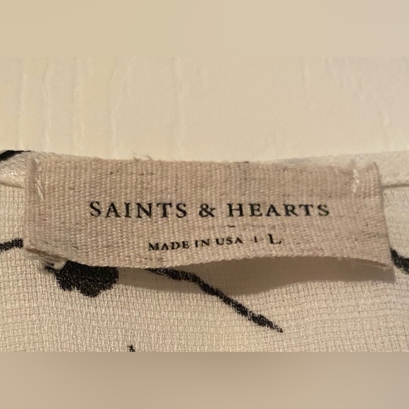 Saints & Hearts Linen Floral Wrap Black & White Dress-Size Large - Picture 6 of 7
